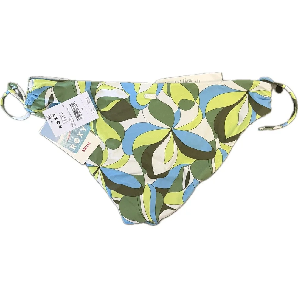 NWT Roxy Green Tropics Side Tie Bikini Bottoms UPF 50+ Quick Dry Medium